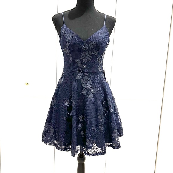 NWT City Vibe Lace-Sequin-Embroidered Mesh Overlay Fit-And-Flare Party Dress - Picture 13 of 15